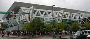 Outside the convention center